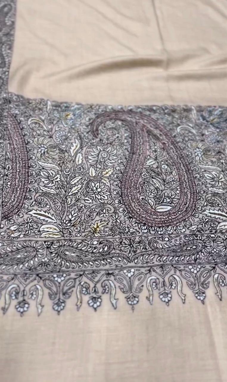 Cream Silver Paisley Pashmina